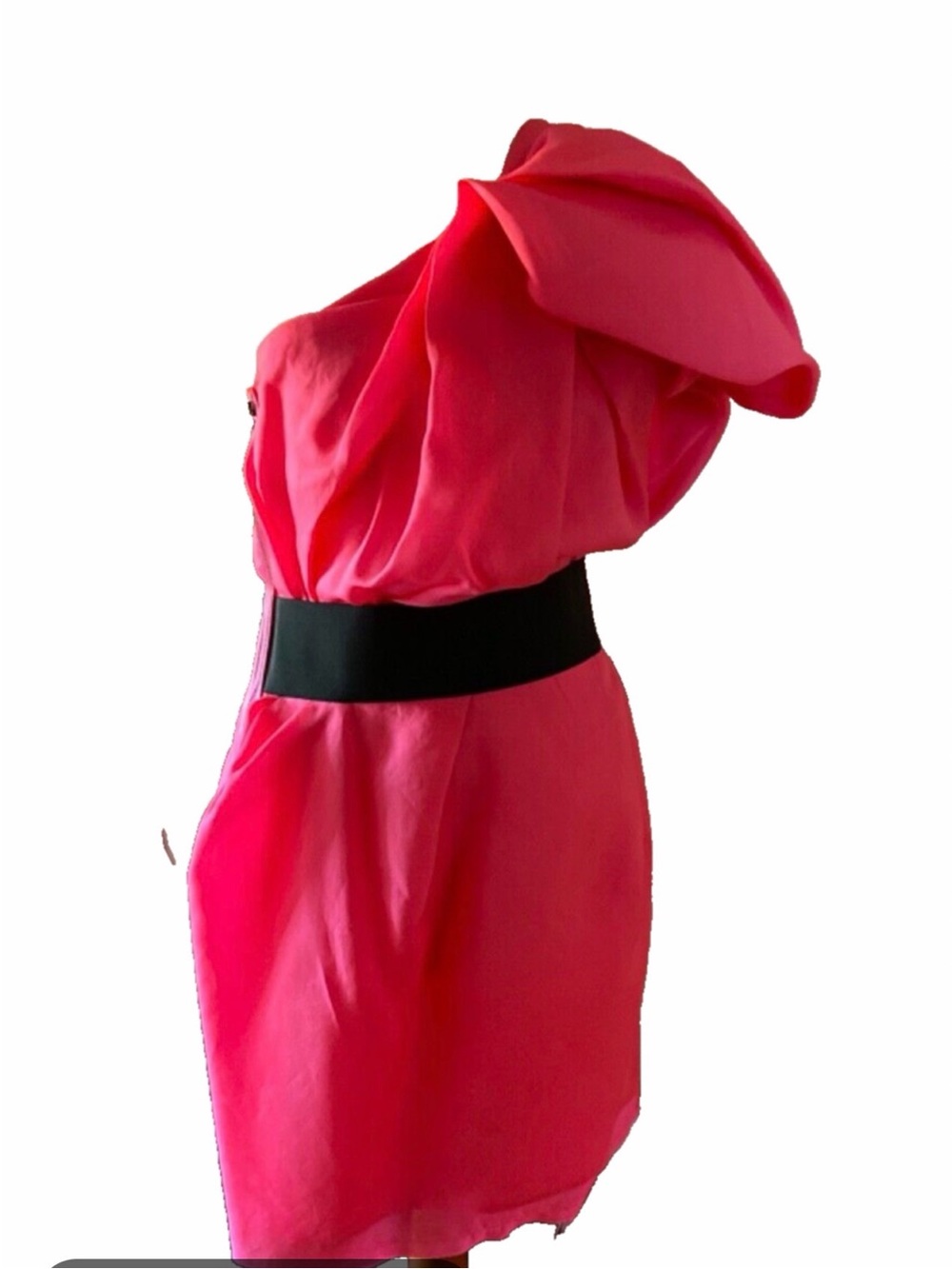 Lanvin for H&M Hot Pink One-Shoulder Dress with Black Waistband